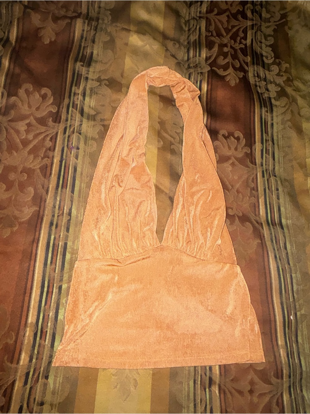 Strapless Velvet Halter Dress in Peach